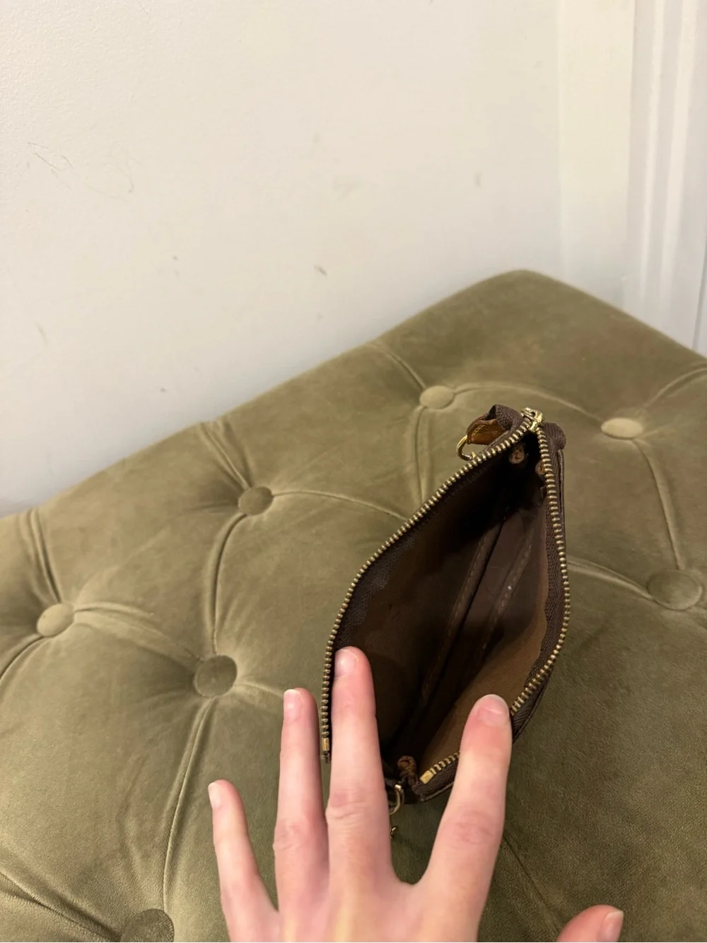 Louis Vuitton Mini Pochette Accessoires Brown Monogram with Gold Chain